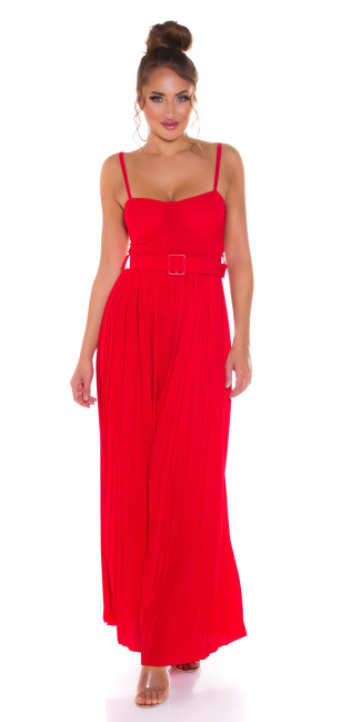 wide Leg Jumpsuit with Belt Red